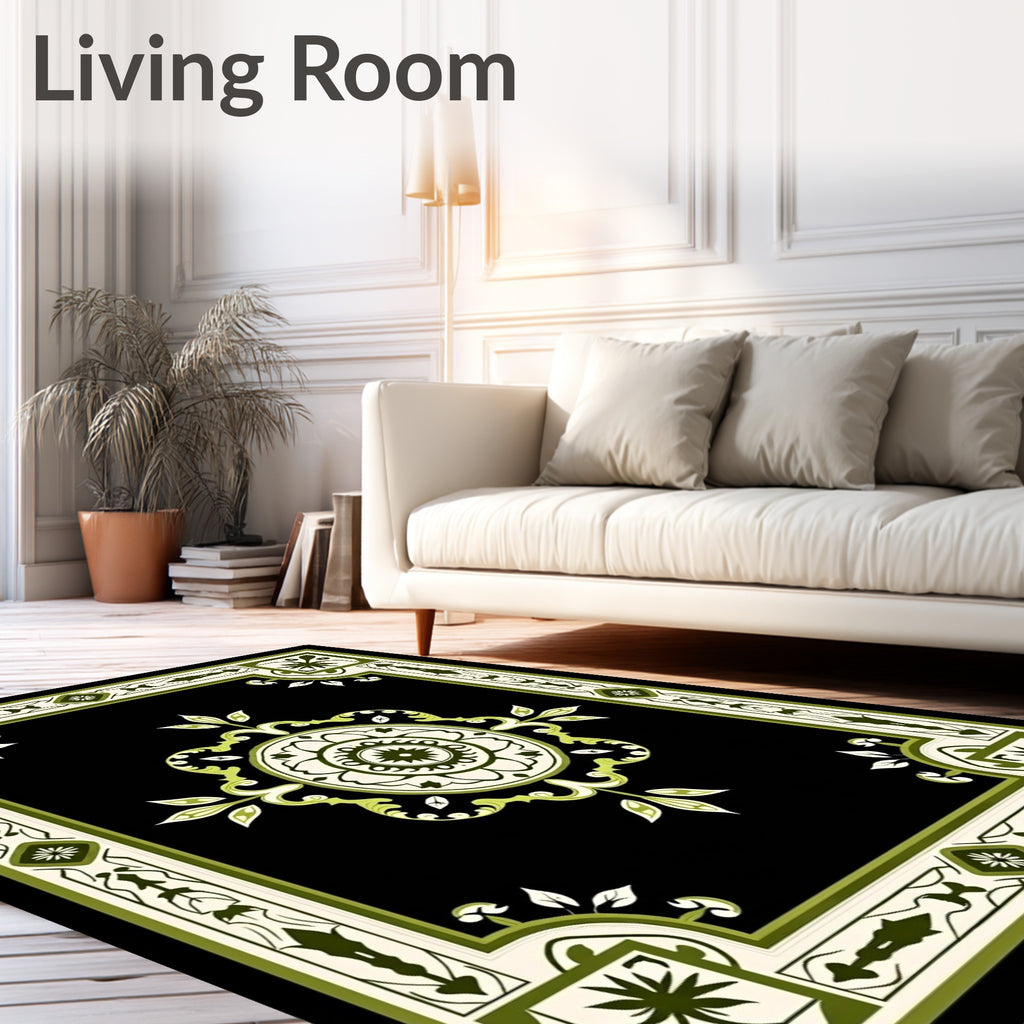 Elegant Green Floral Medallion Rug