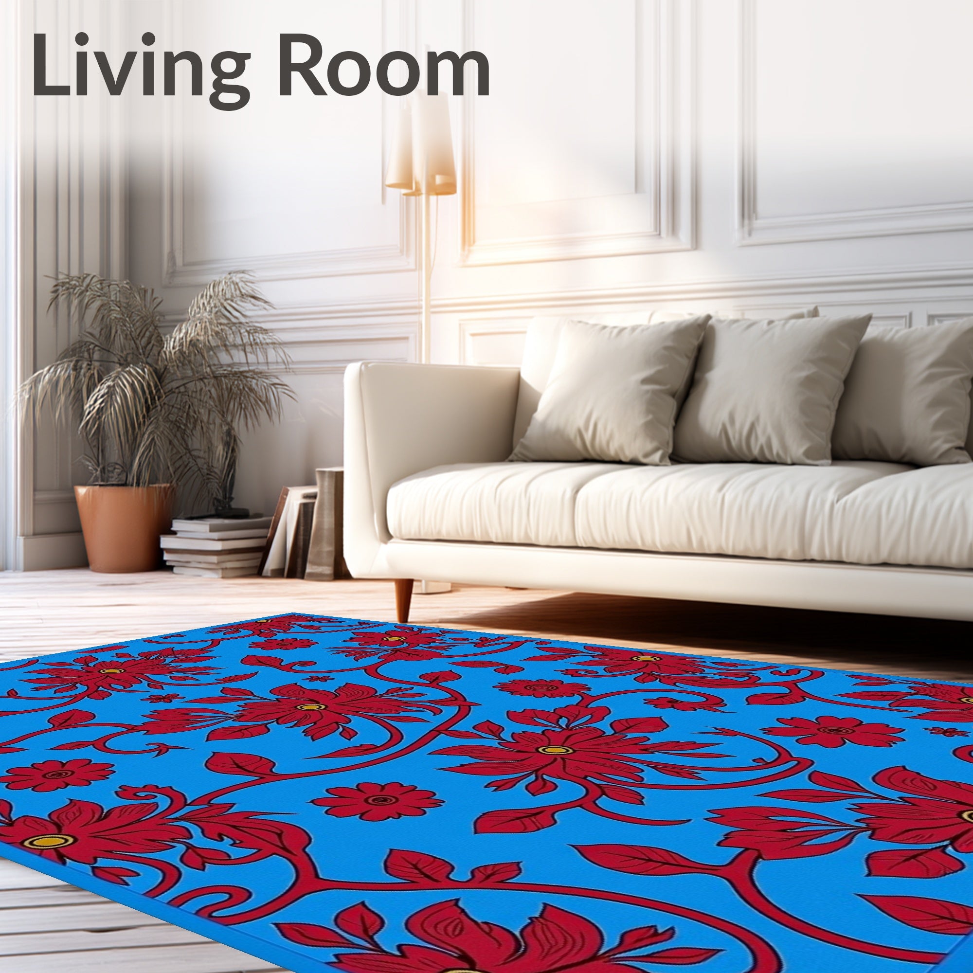 Vibrant Red Floral Vines Rug