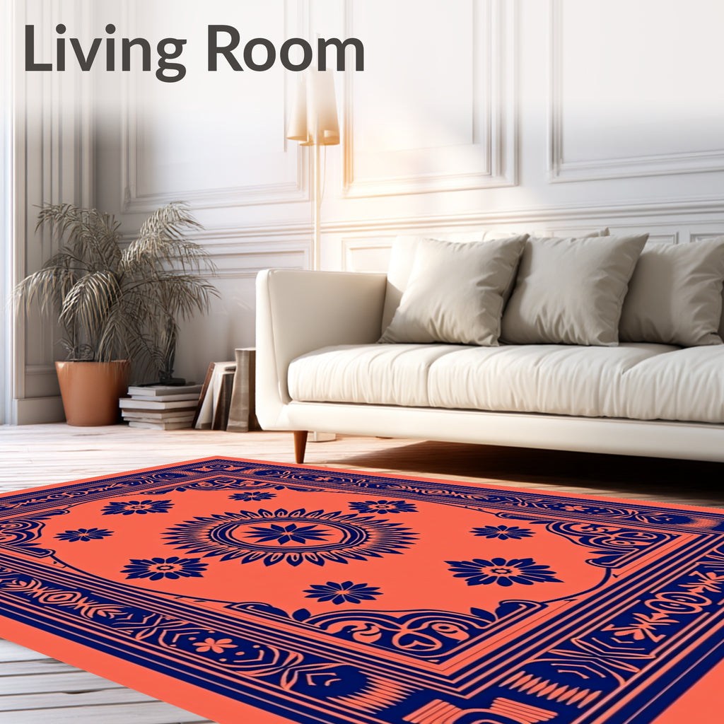 Orange And Blue Floral Pattern Rug