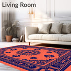 Orange And Blue Floral Pattern Rug