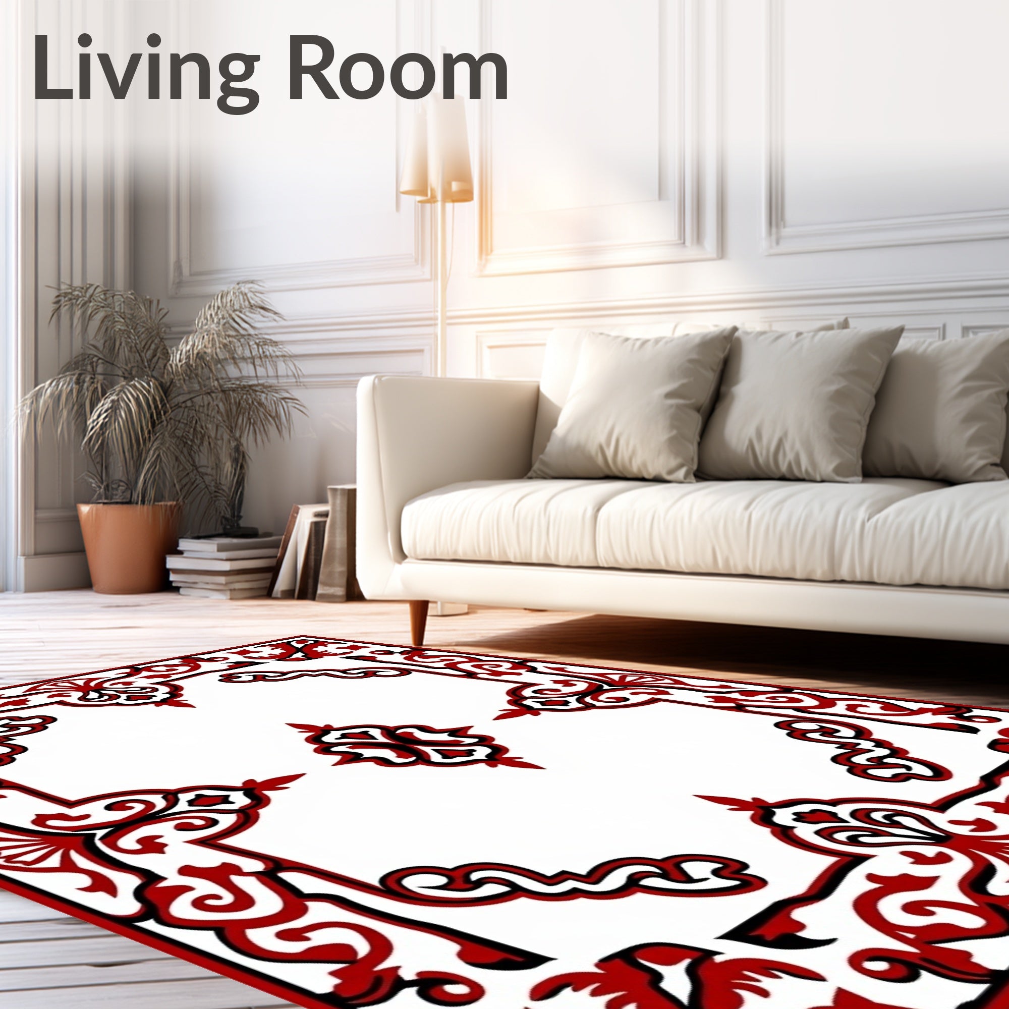 Classic Red Black Paisley Pattern Rug