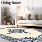 Elegant Navy Blue Mandala Border Rug