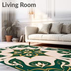 Ornate Emerald Gold Floral Pattern Rug