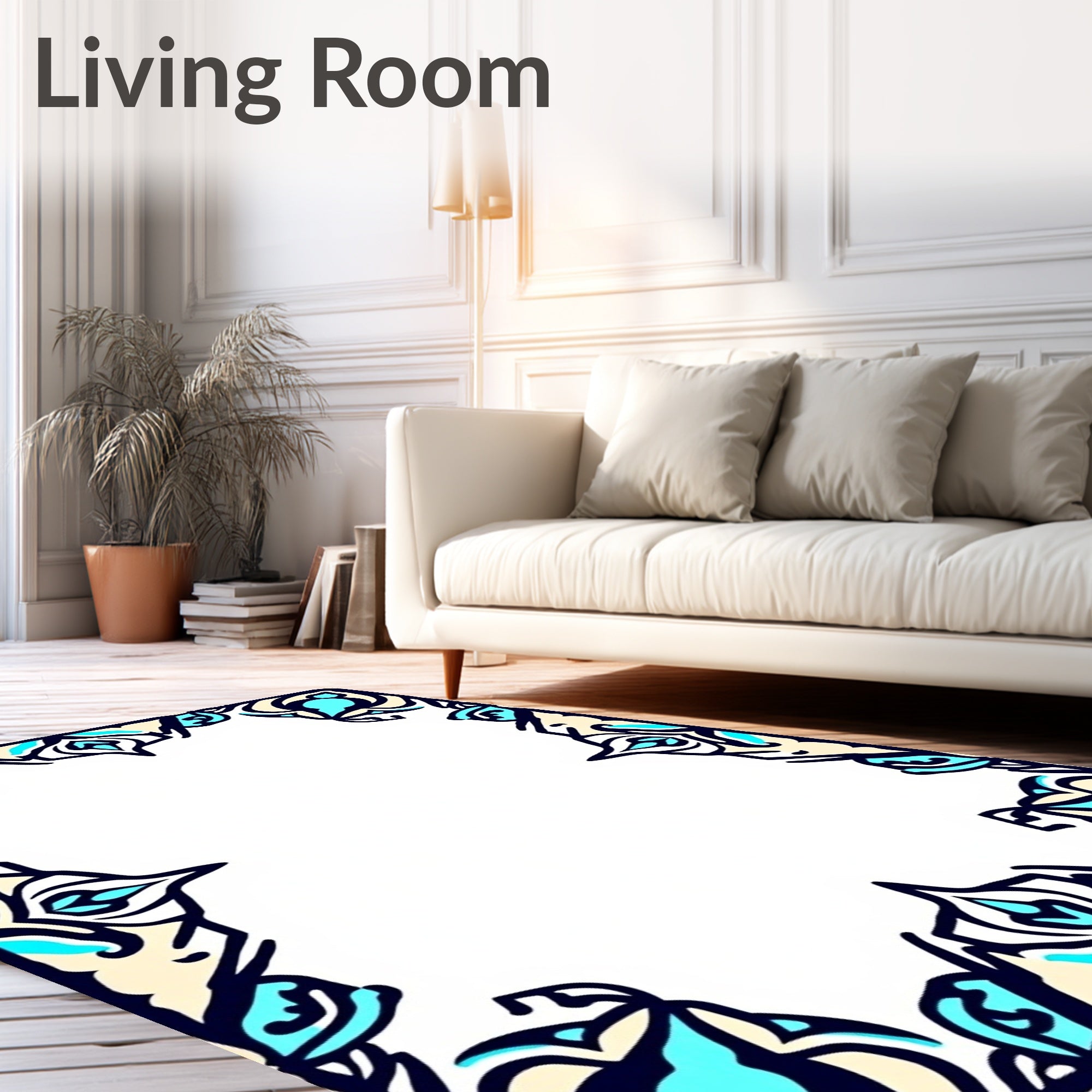 Blue Orchid Swirl Border Pattern Rug