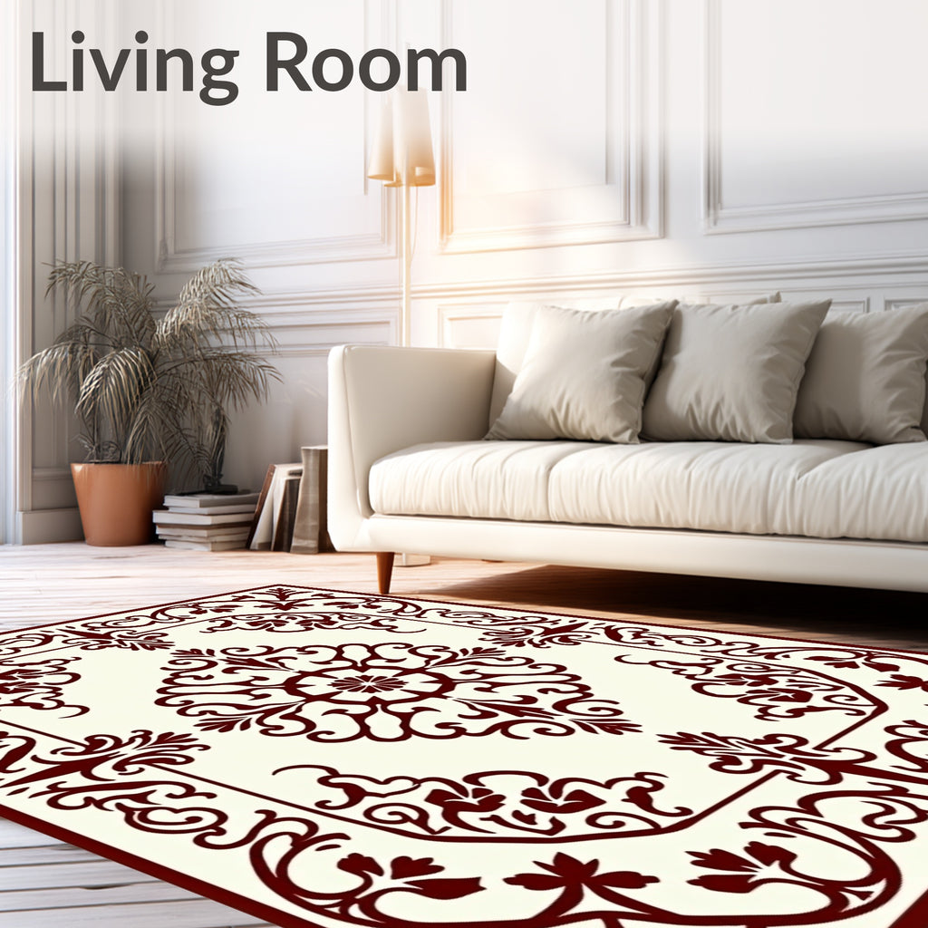 Maroon Floral Inlay Pattern Rug