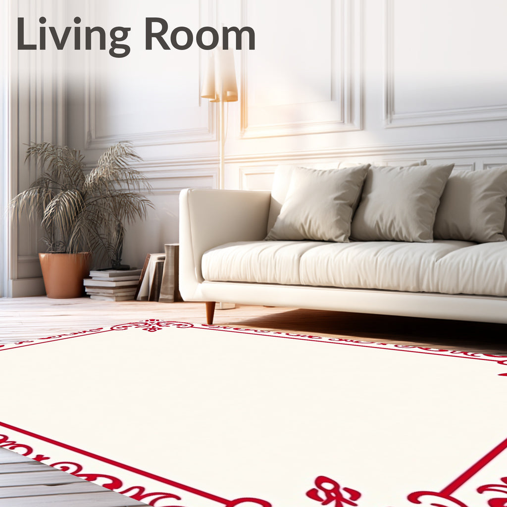 Red Ornate Floral Border Rug