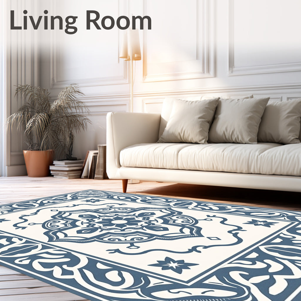 Ornate Blue Ivory Classic Medallion Rug