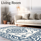 Ornate Blue Ivory Classic Medallion Rug