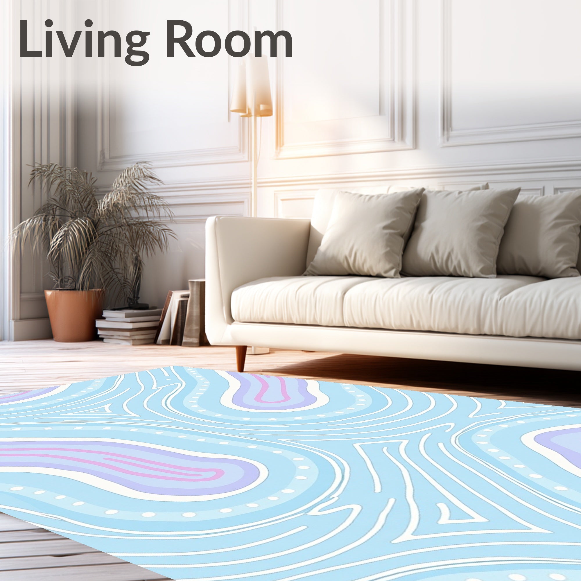 Soft Blue White Pink Swirl Pattern Rug