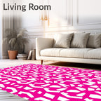 Hot Pink White Geometric Pattern Rug
