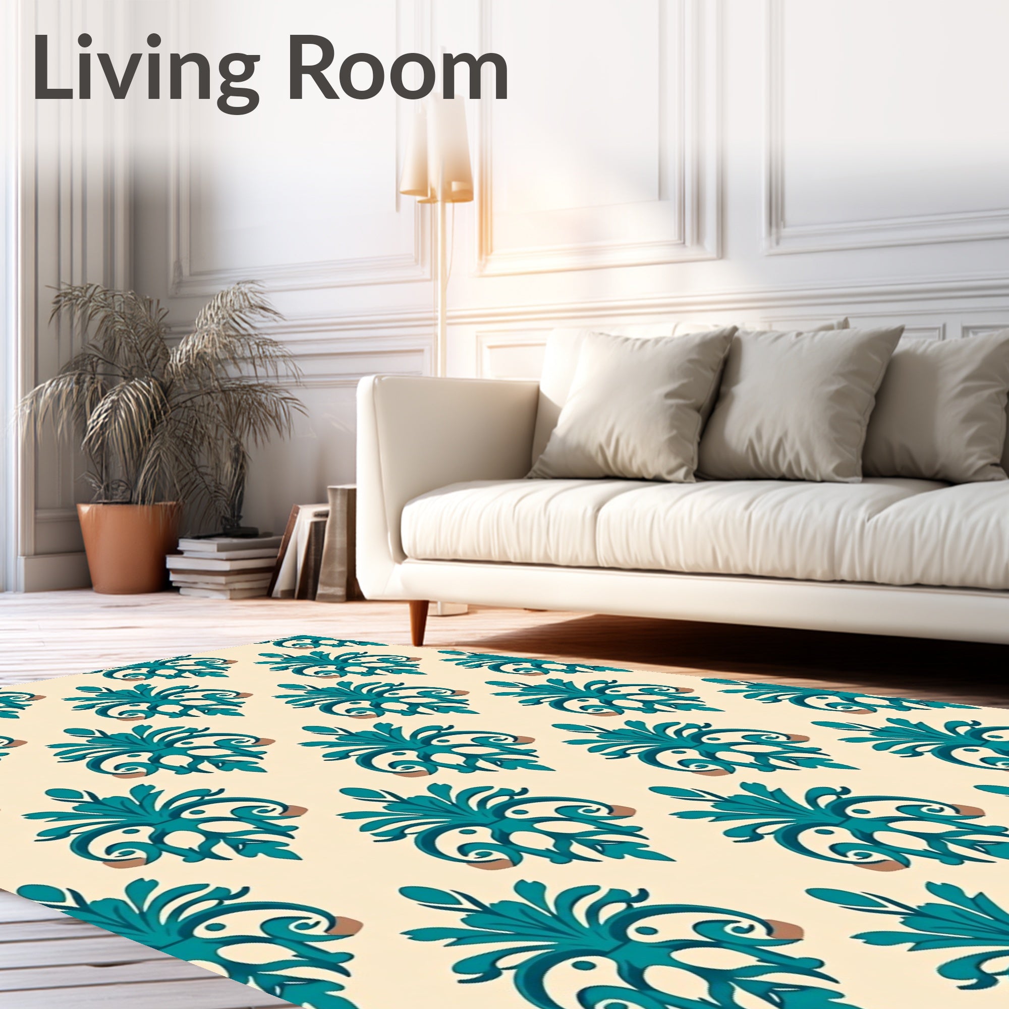 Teal Vintage Floral Damask Pattern Rug