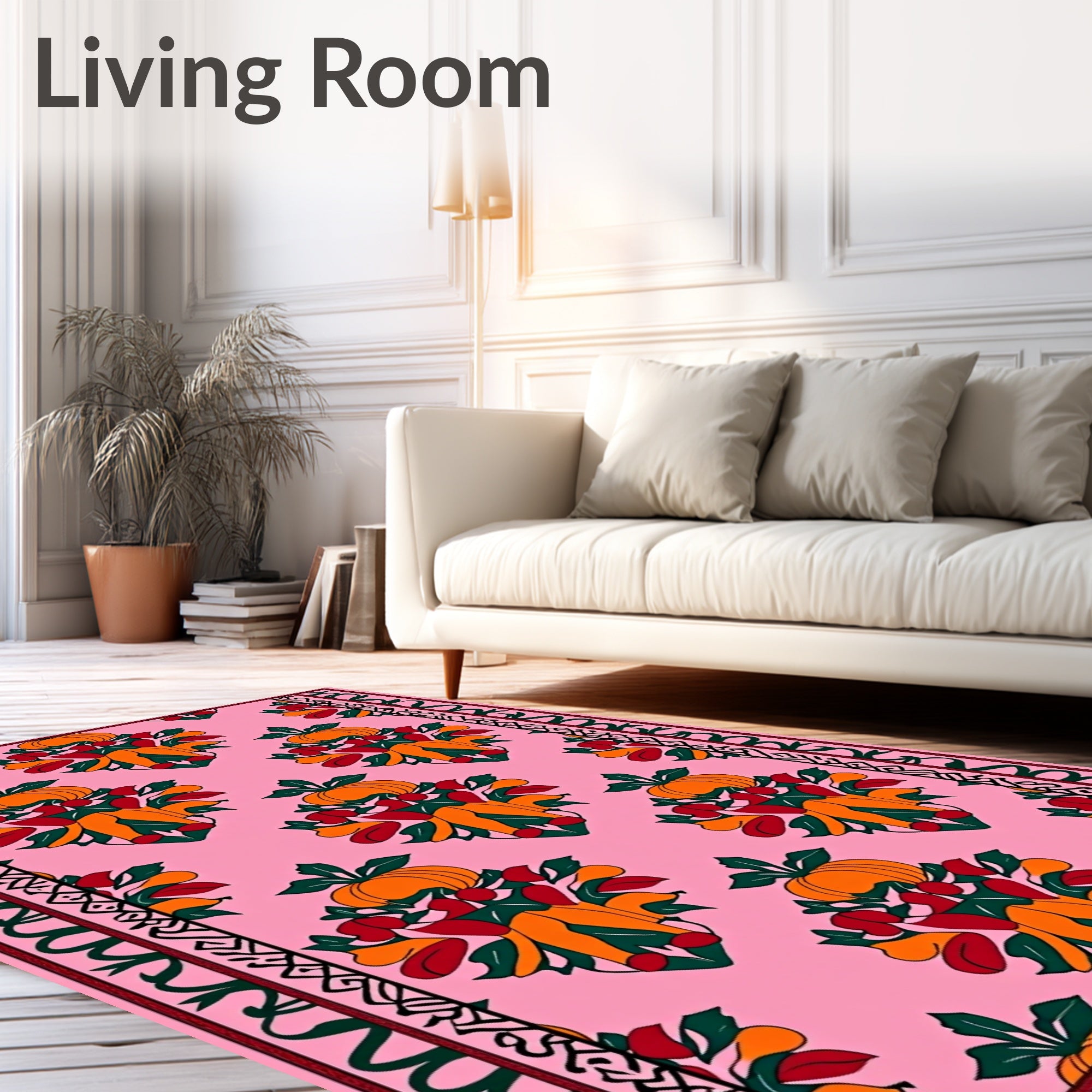 Pink Pumpkin Botanical Medallion Border Rug