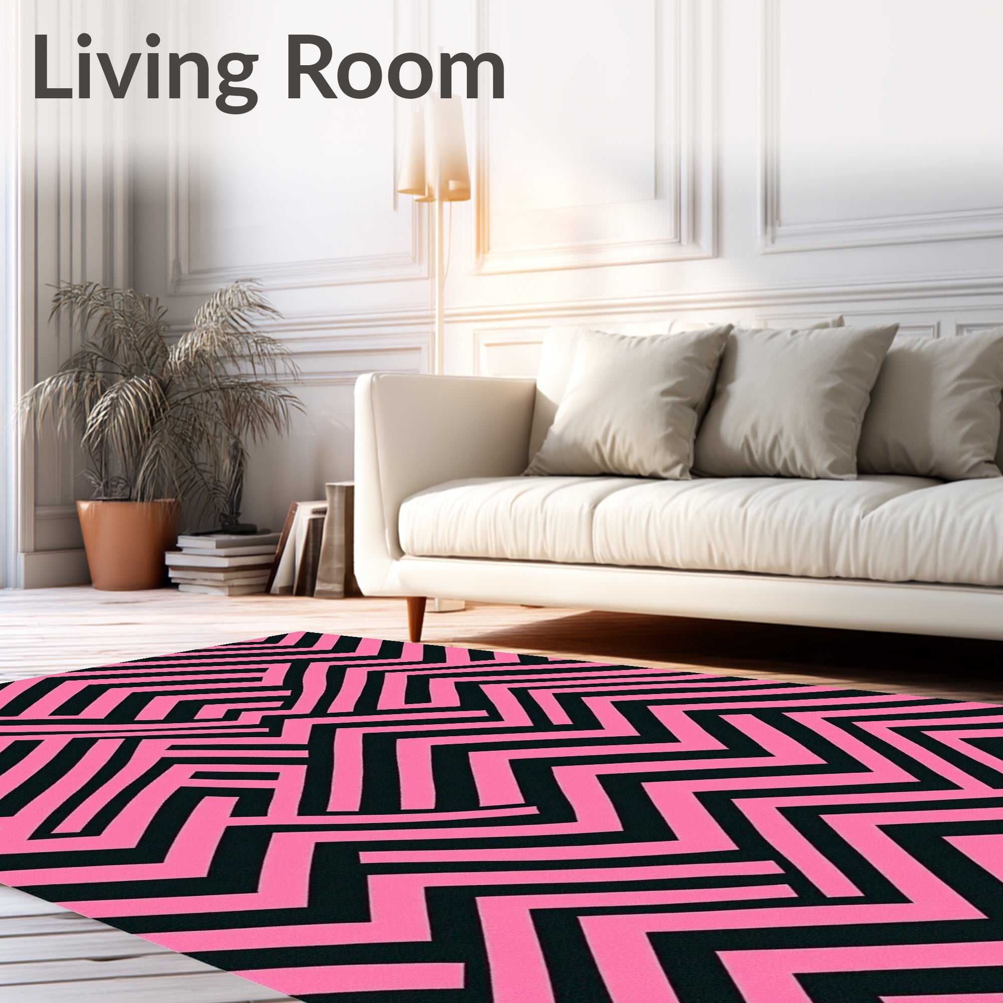 Pink Black Geometric Maze Pattern Rug