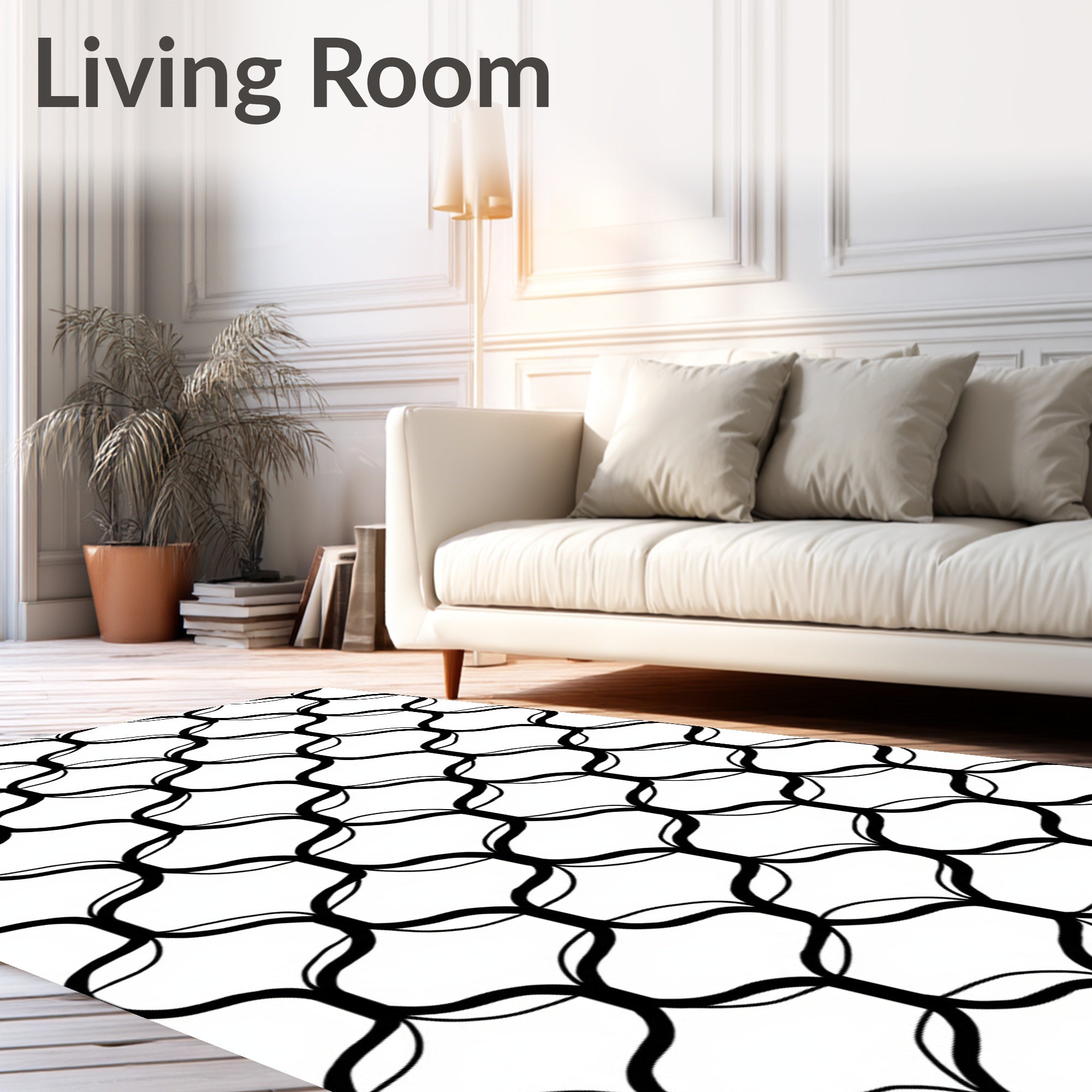 Abstract Black White Geometric Chain Rug