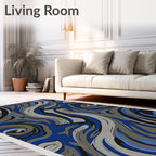 Abstract Blue Gray Swirl Pattern Art Rug