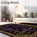 Ornate Black Purple Floral Medallion Rug