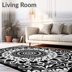 Intricate Black White Mandala Pattern Rug