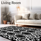 Monochromatic Ornate Floral Scroll Pattern Rug