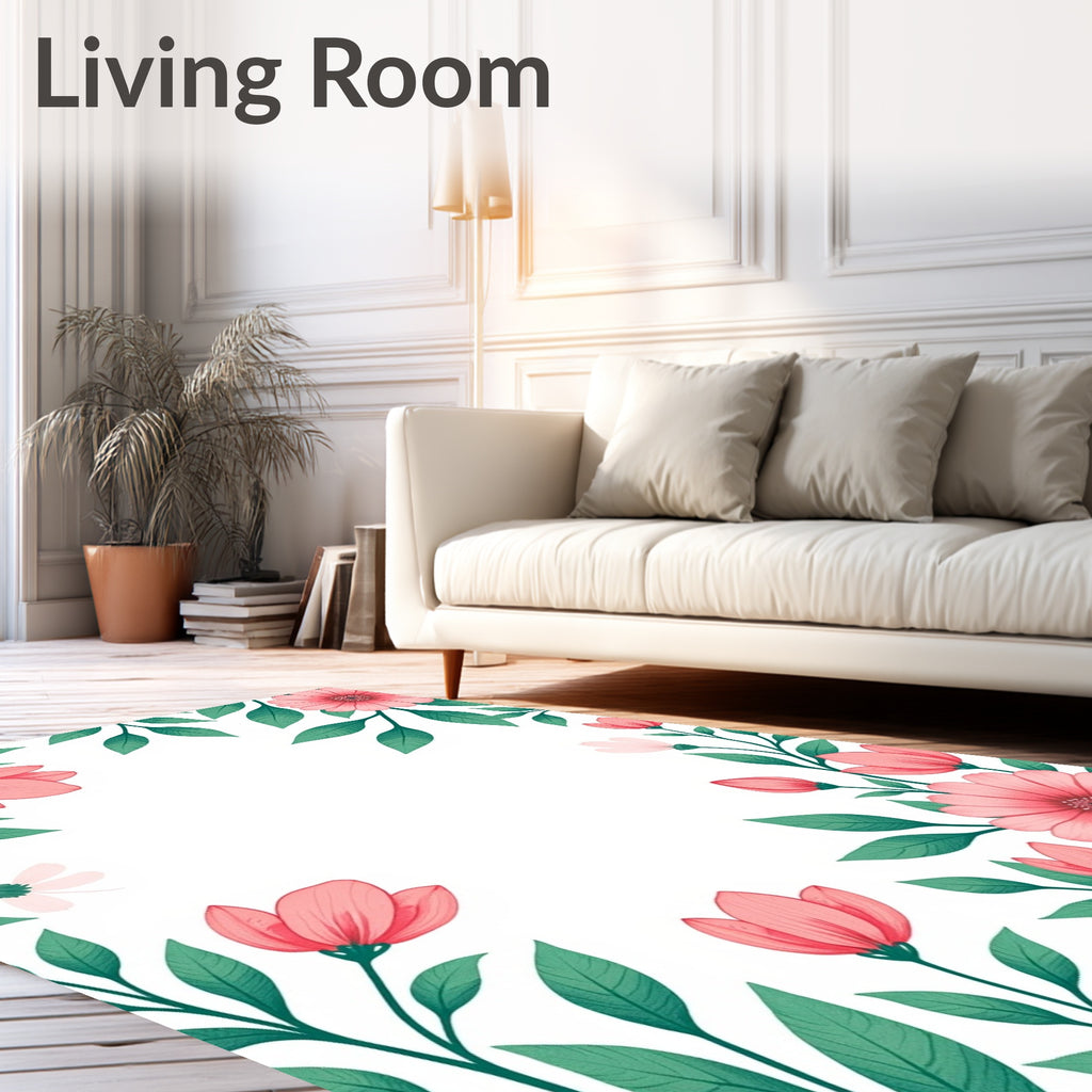 Coral Floral Botanical Pattern Rug