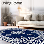 Ornate White Cobalt Indian Motif Rug