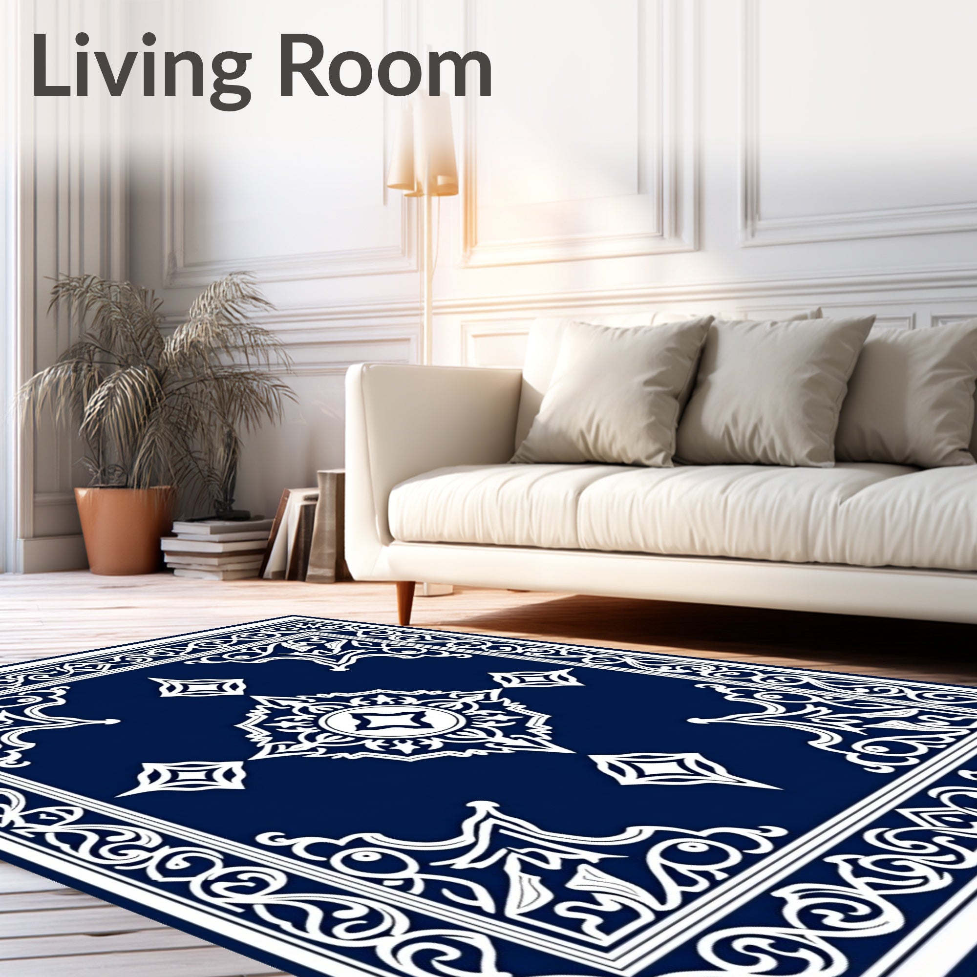Ornate White Cobalt Indian Motif Rug