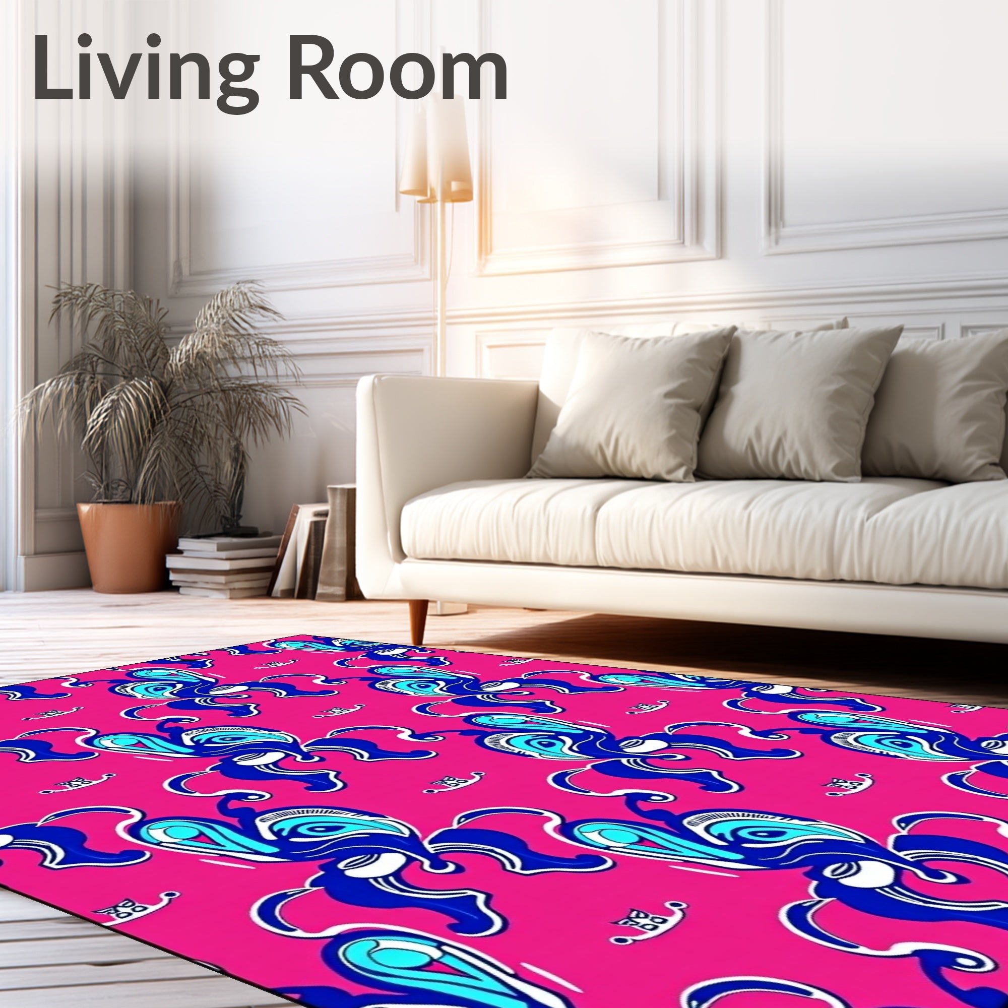 Abstract Blue Swirls Tropical Pattern Rug