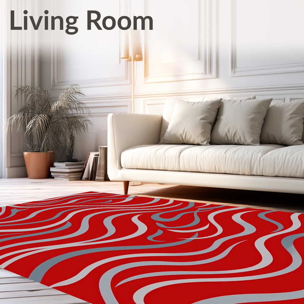 Red Blue Wave Pattern Rug