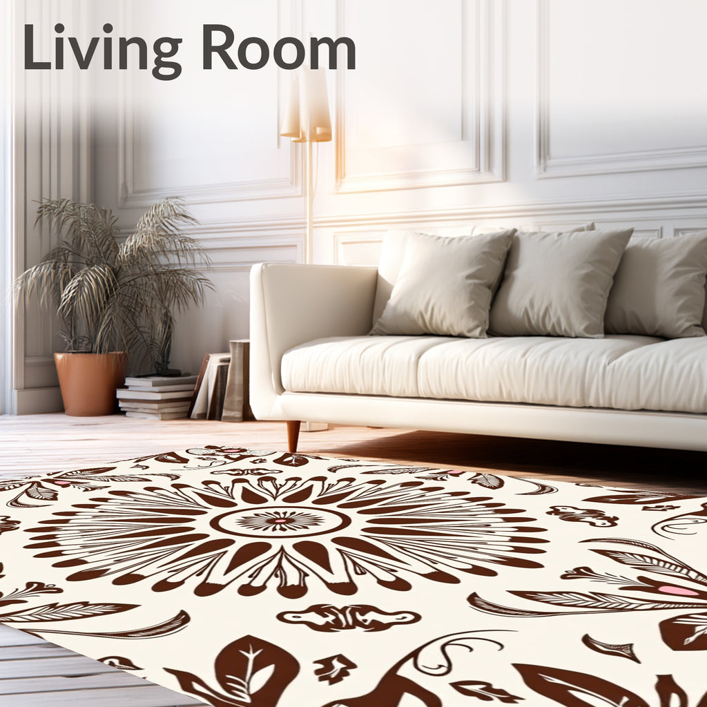 Rich Brown Floral Mandala Pattern Rug