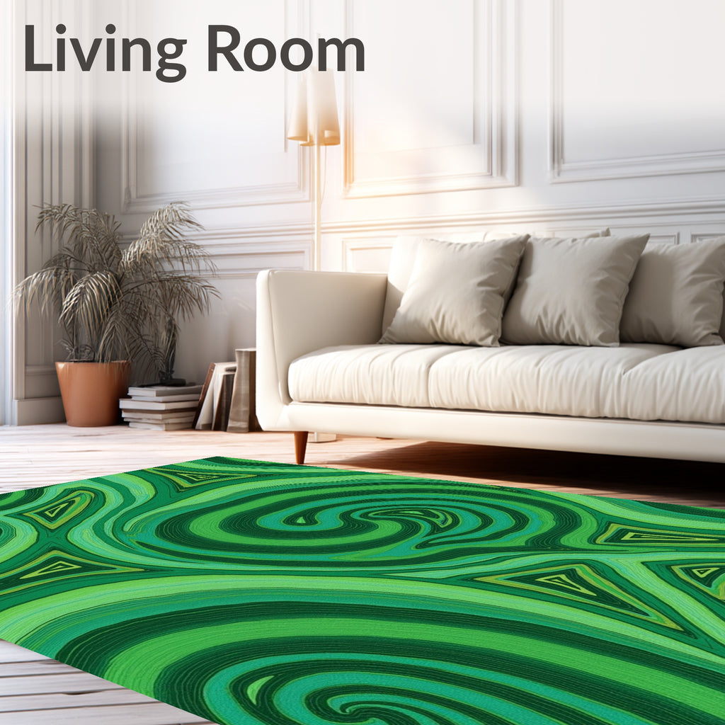 Abstract Swirl Triangles Green Pattern Rug