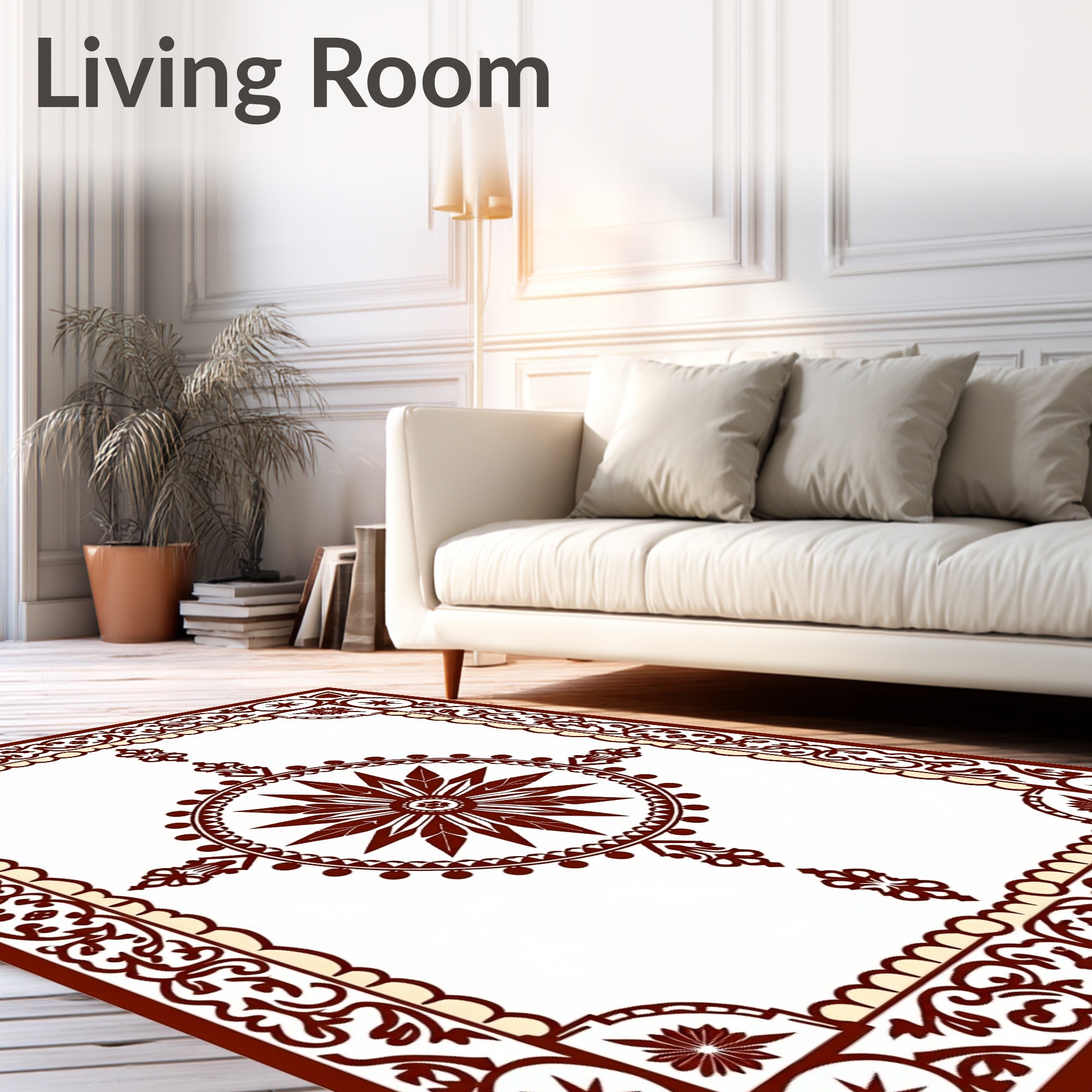 Ornate Starburst Medallion Border Design Rug