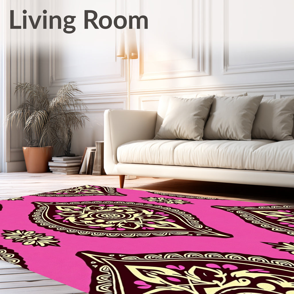 Vibrant Pink Paisley Floral Pattern Rug