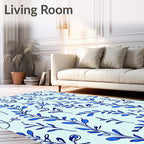 Delicate Blue Botanical Sketch Pattern Rug
