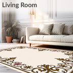 Intricate Floral Scroll Border Design Rug