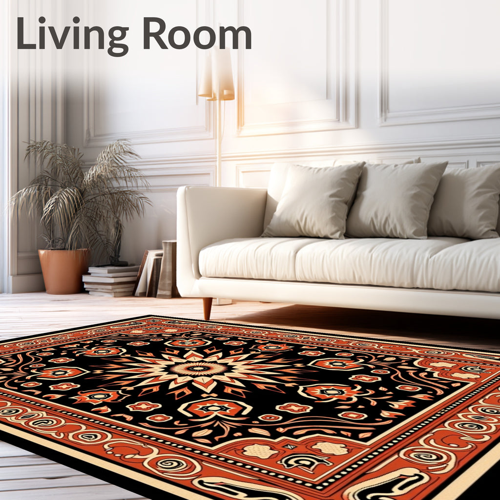 Bold Red Orange Floral Mandala Rug