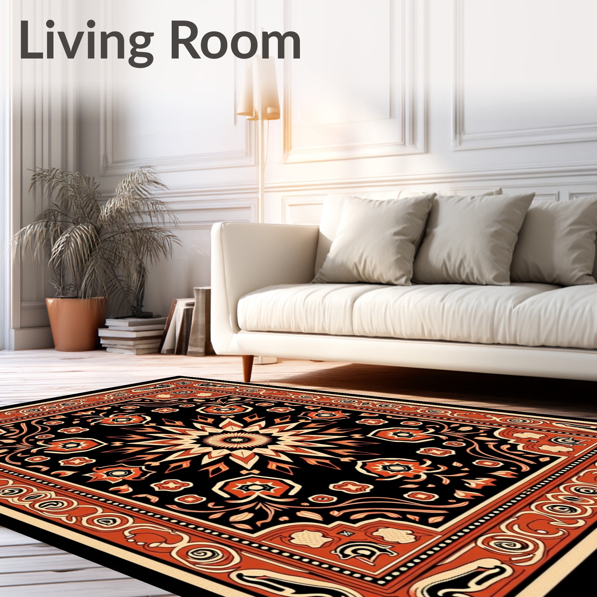 Bold Red Orange Floral Mandala Rug
