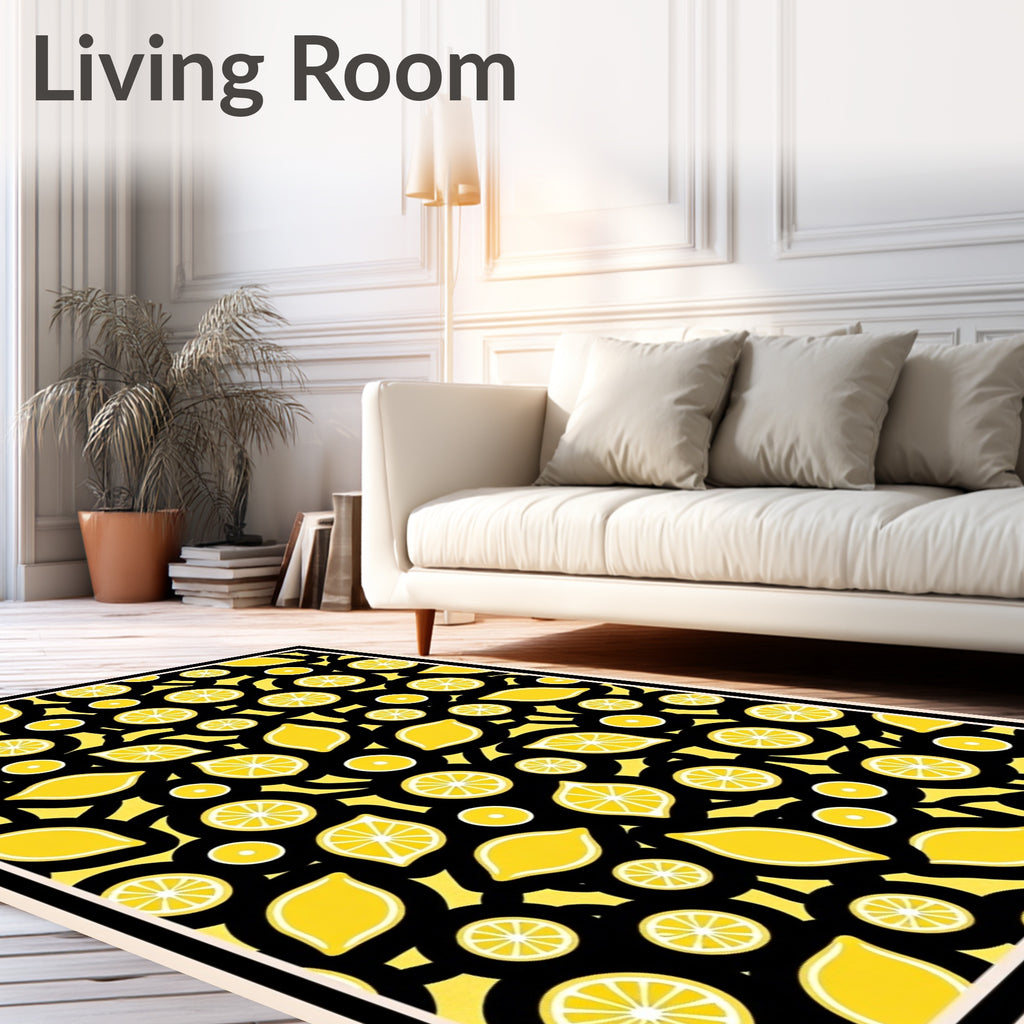Vibrant Yellow Lemon Slice Pattern Rug