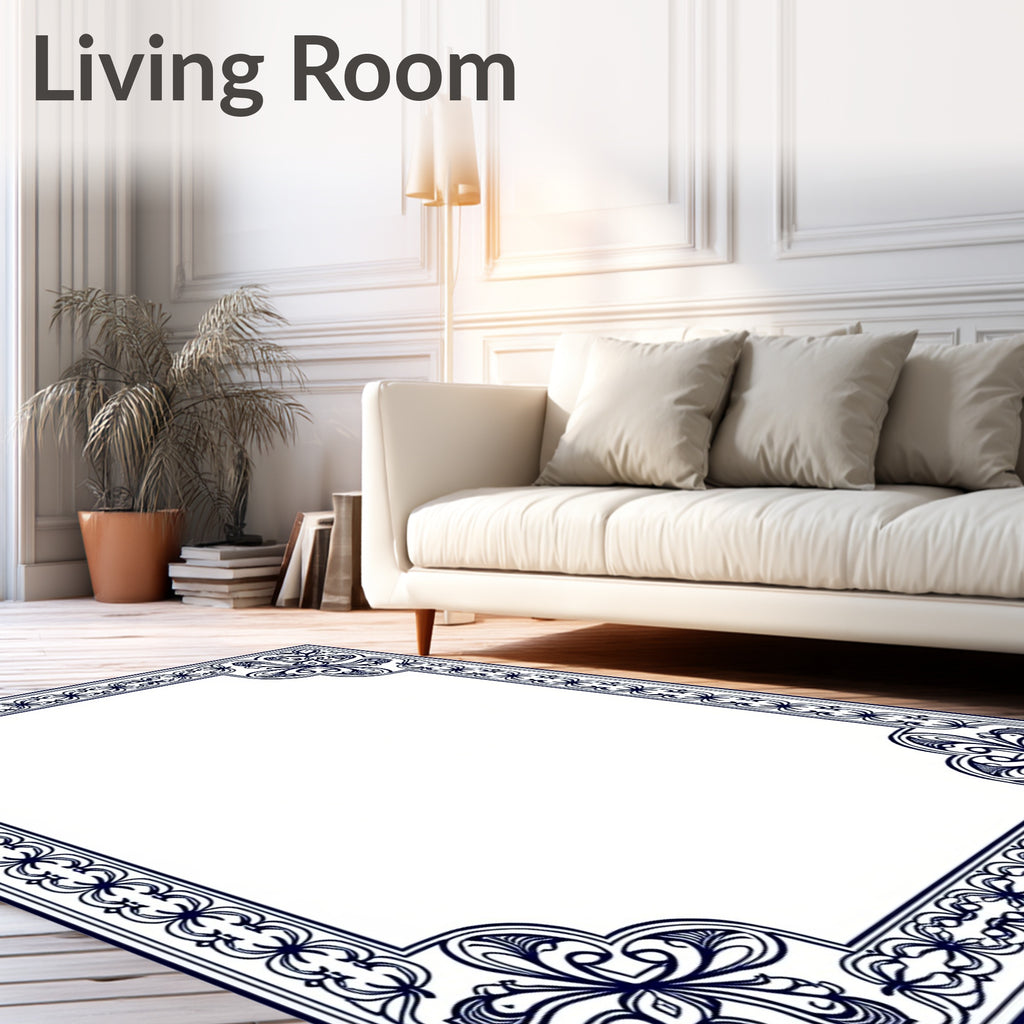 Ornate Scrollwork And Leaf Border Rug