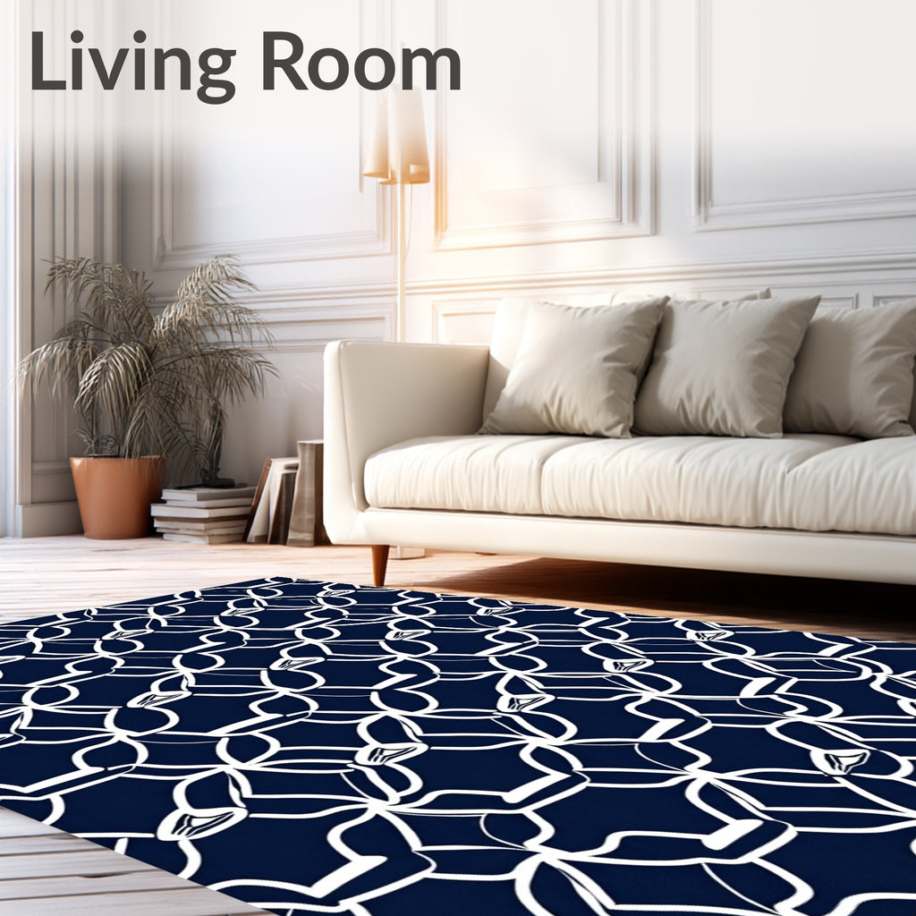 Navy White Abstract Geometric Pattern Rug