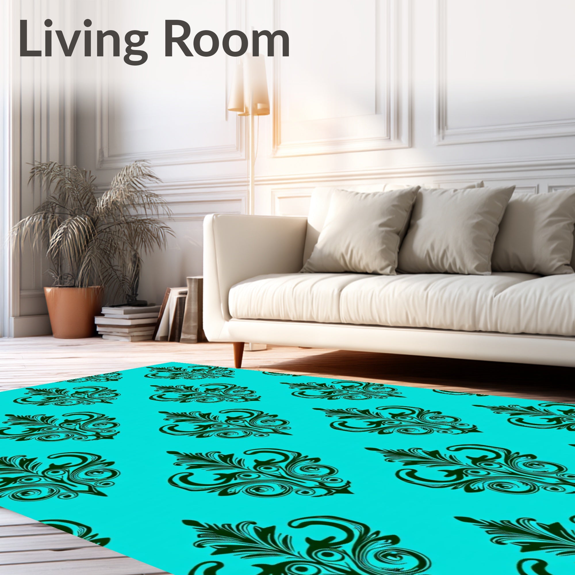 Classic Teal Black Damask Pattern Rug