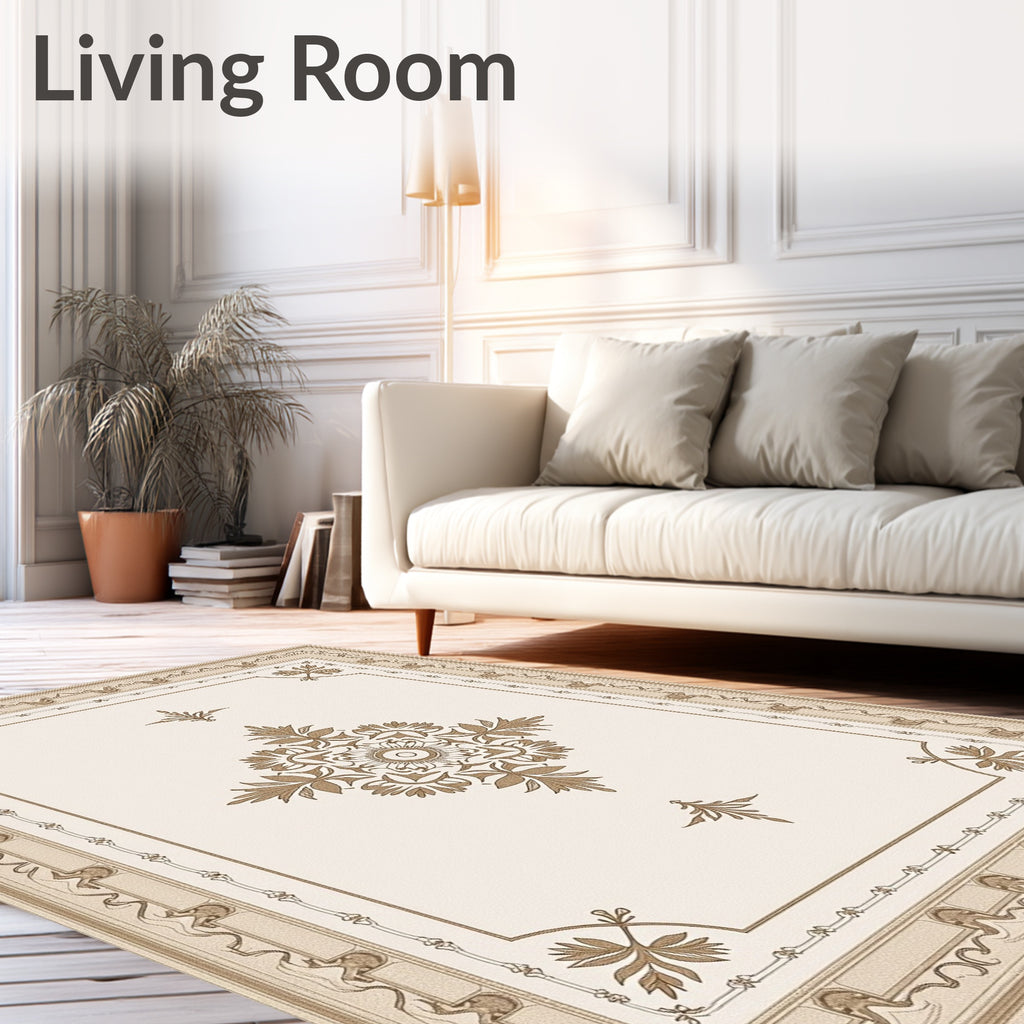 Ornate Floral Cream and Gold Pattern Rug