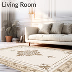 Ornate Floral Cream and Gold Pattern Rug