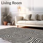 Abstract Black White Swirl Design Rug