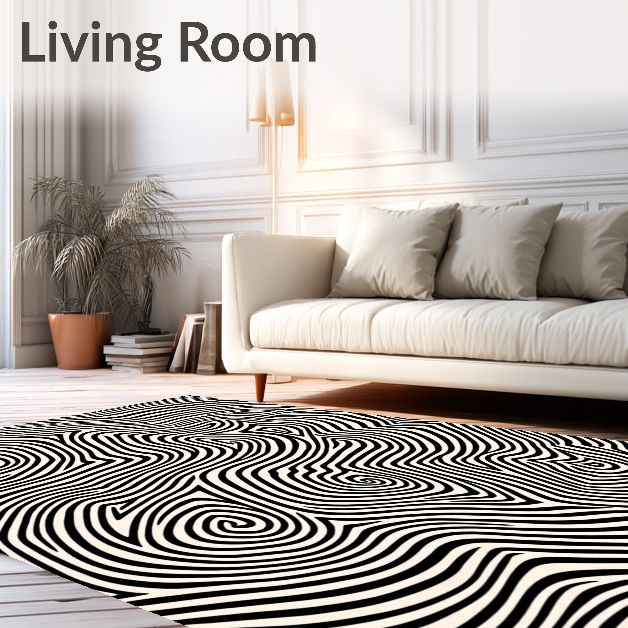 Abstract Black White Swirl Design Rug
