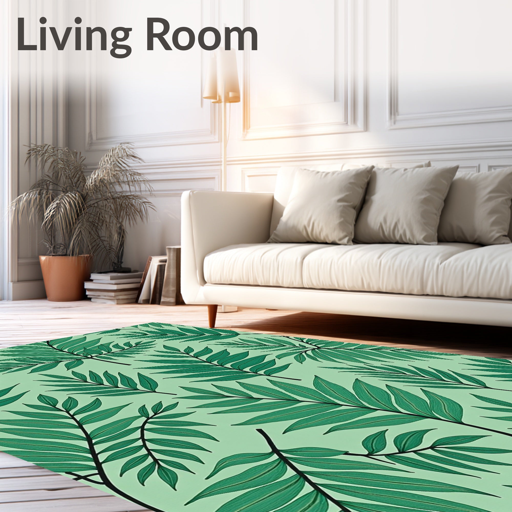 Green Tropical Foliage Pattern Rug