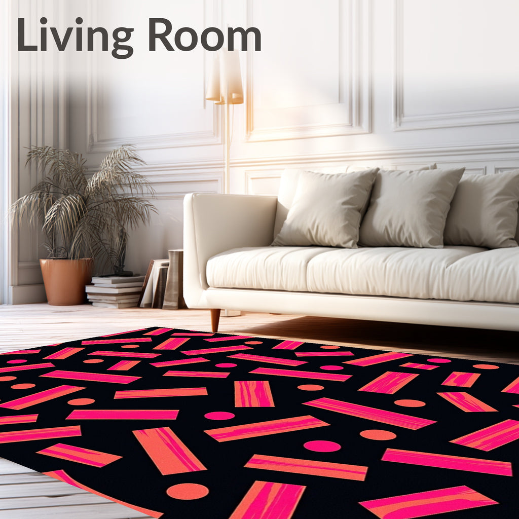 Vibrant Pink Orange Rectangle Circles Rug