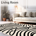 Abstract Wavy Black Line Pattern Rug