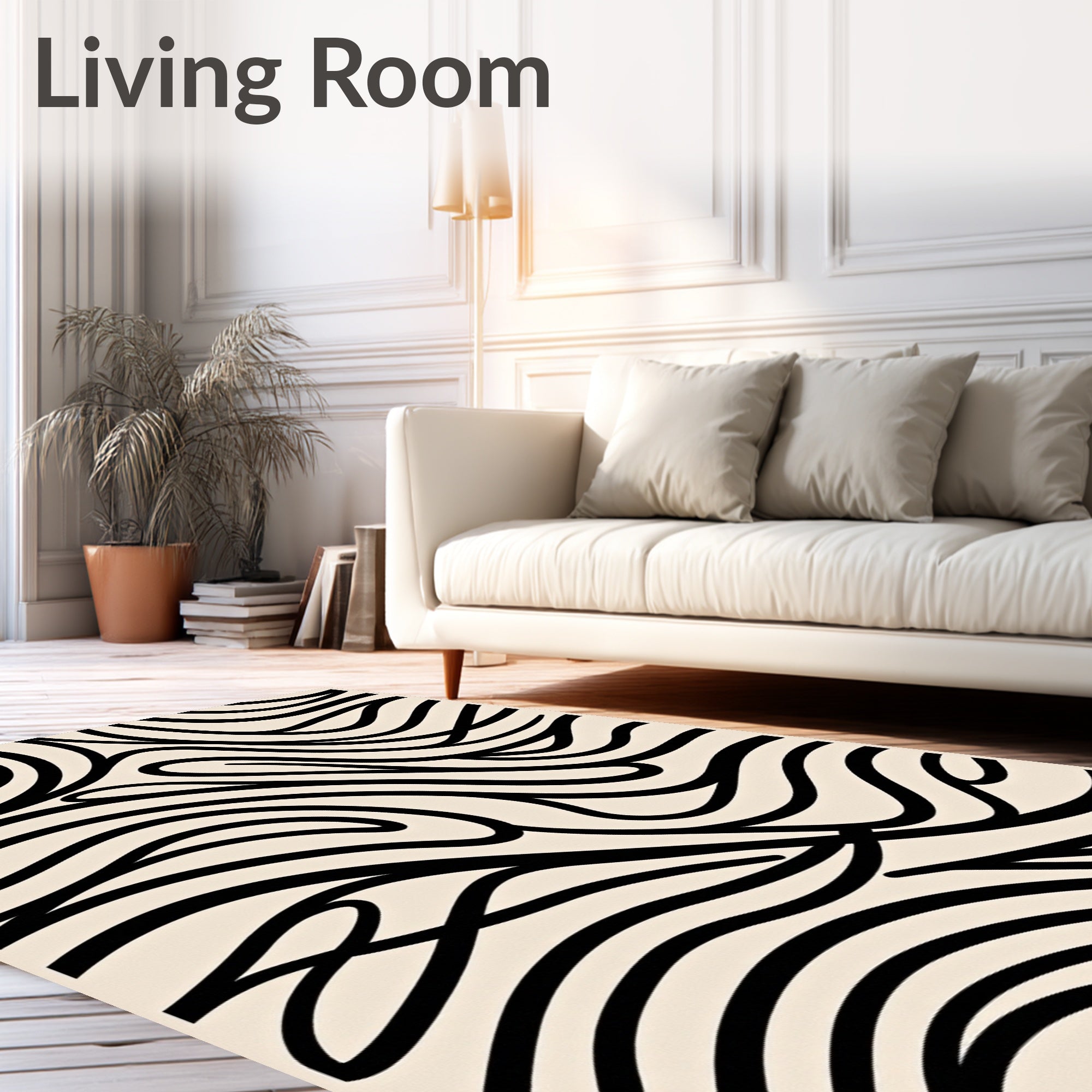 Abstract Wavy Black Line Pattern Rug