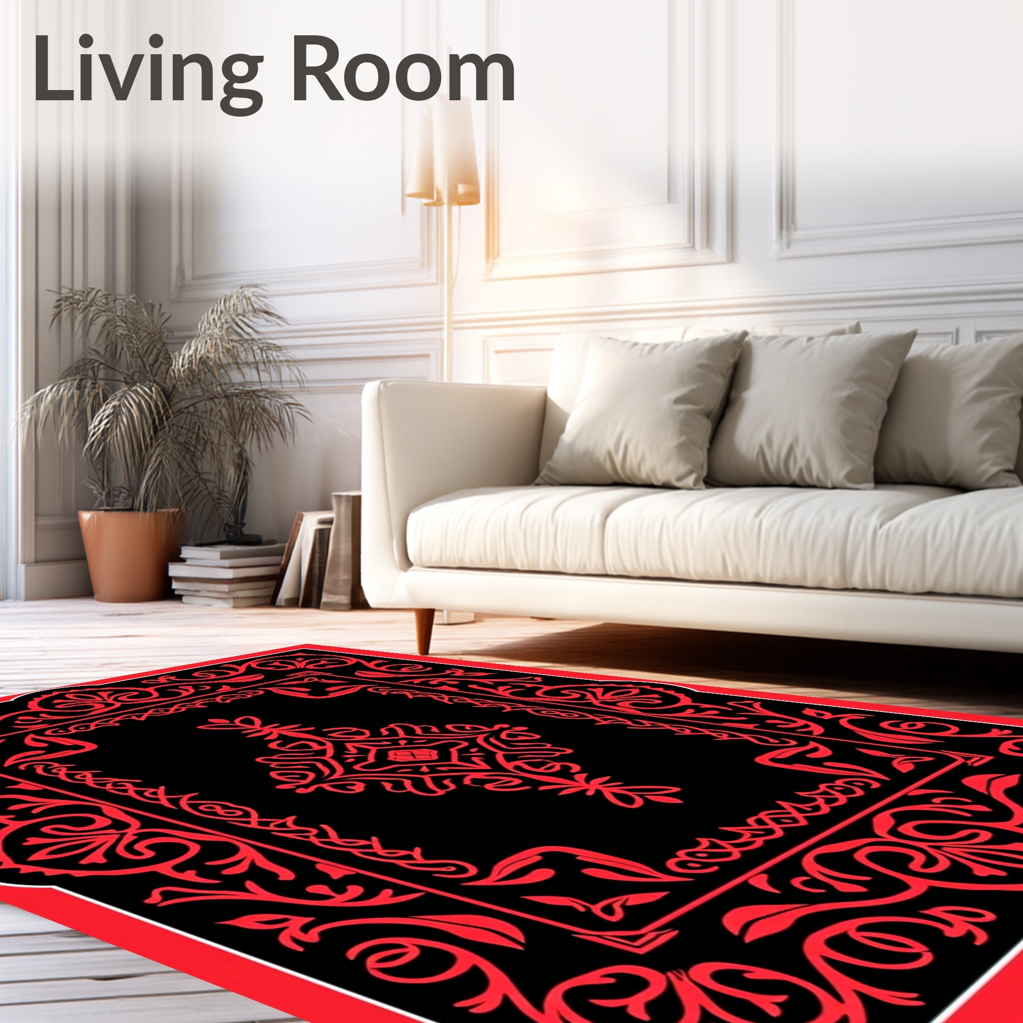 Bold Red Floral Symmetry Design Rug