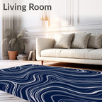 Navy White Flowing Organic Waves Rug