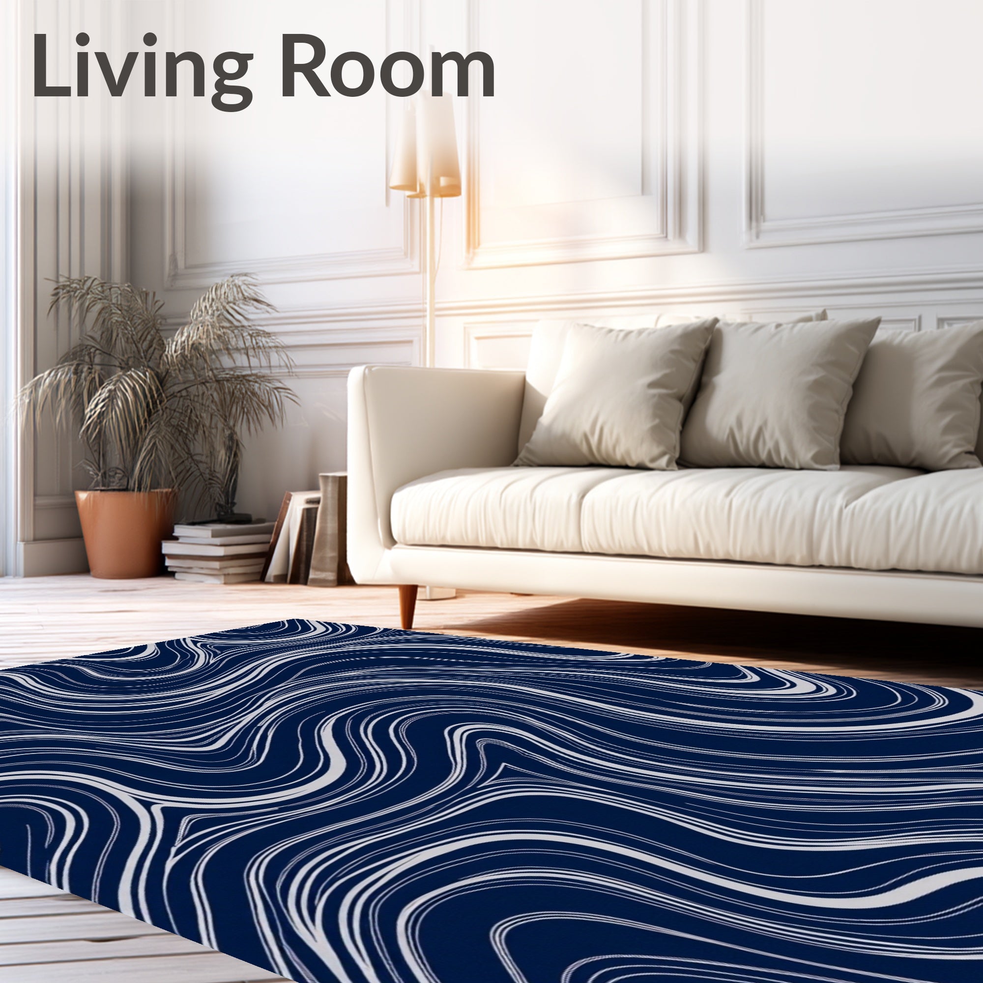 Navy White Flowing Organic Waves Rug